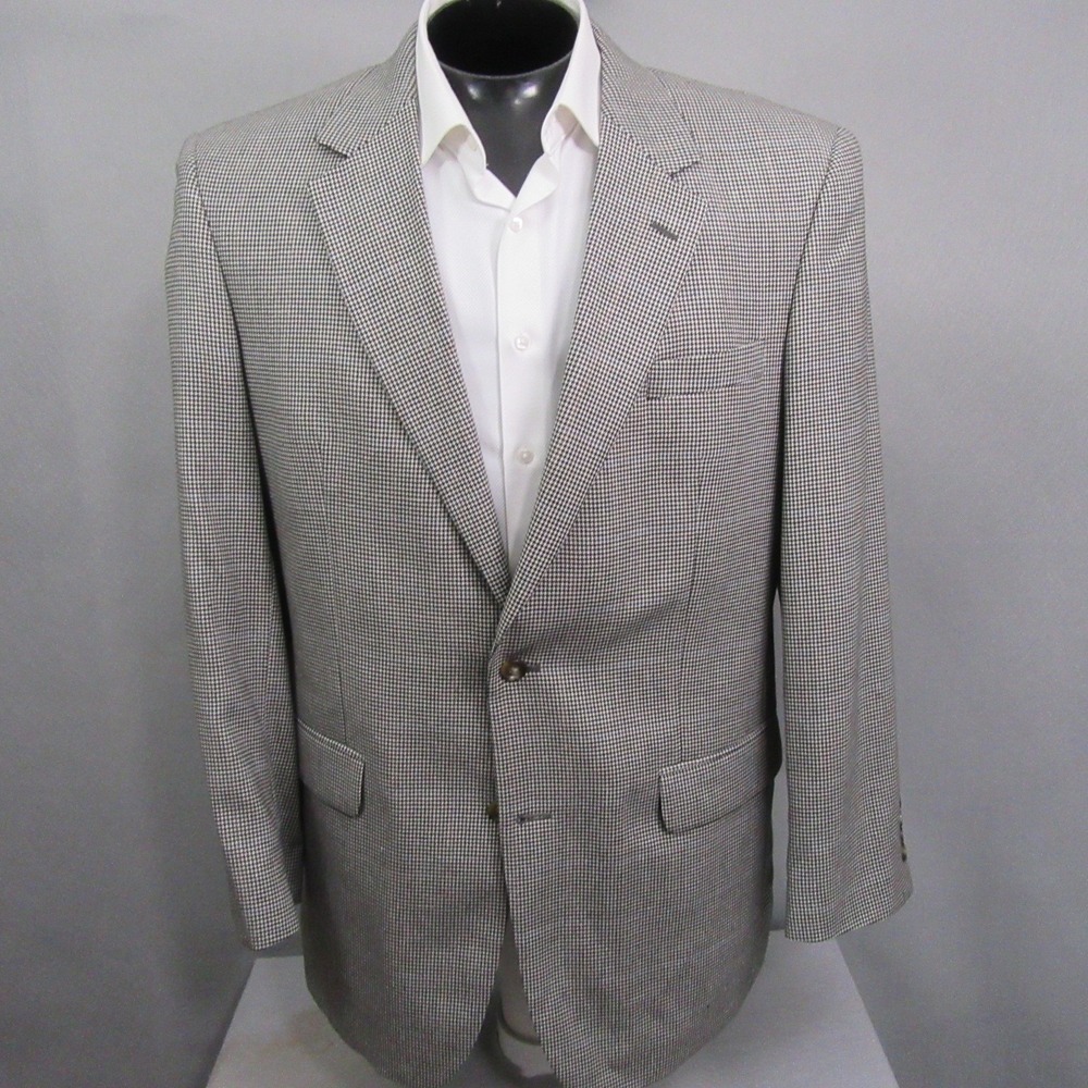 Jos A Bank Mens Sport Coat 43L Gray Houndstooth Silk Wool Blazer Jacket